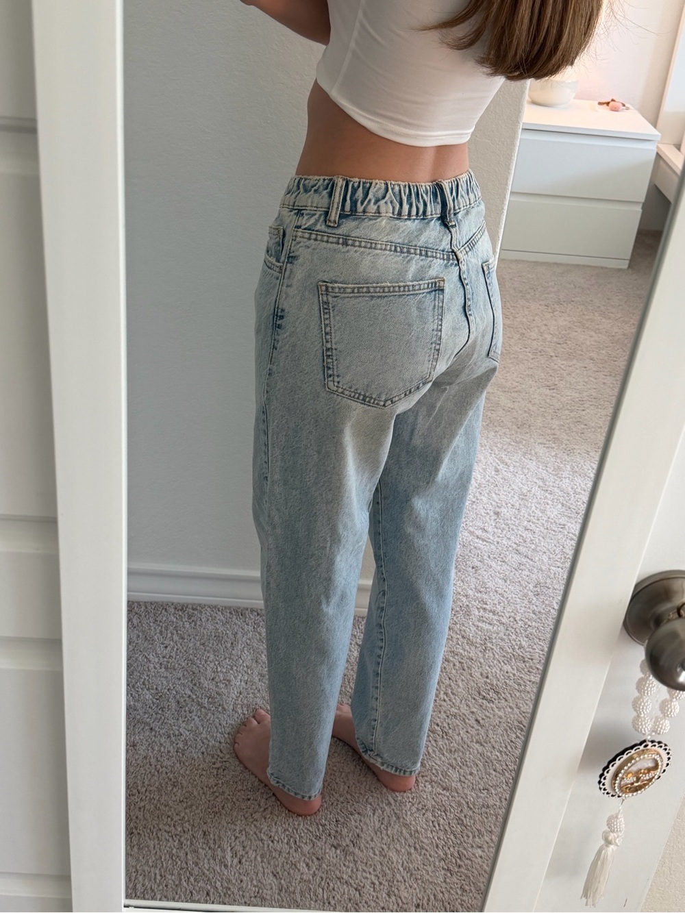 Zara Light Wash Elastic Waist Mom Jeans Size US 4 - Picture 2 of 2